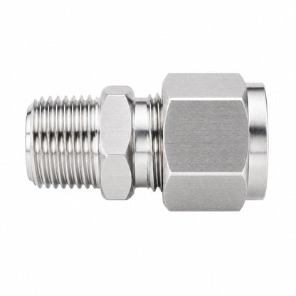Pysrych 304 Stainless Steel Compression Fitting 1/4" Tube OD x 1/8" NPT Male Coupler Straight Adapter Connect with Double Ferrules Pack of 2