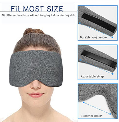Sleep Mask for Men Women,100% Cotton Sleep Eye Mask with Fully Adjustable Strap, 100% Light Blocking Eye Mask for Sleeping, 0 Pressure Eye Covers for Travel Yoga Nap (Black)
