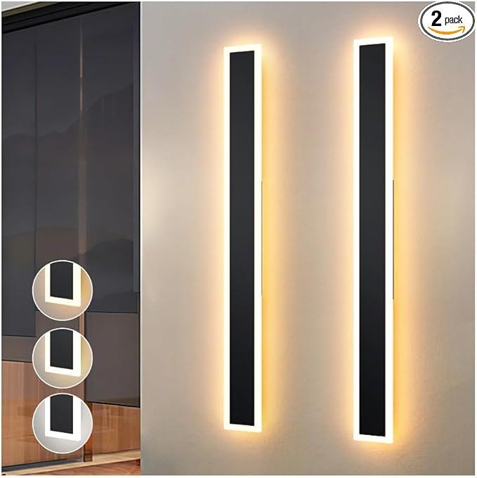 2 Pcs Modern Outdoor Wall Lights 31.5inch Dimmable 3000K-6000K with Remote Control Waterproof IP65 Exterior Long Wall Sconce for House Garage Patio