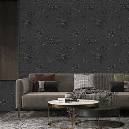 TANONE Black Peel and Stick Wallpaper 17.7" X 236" Black Embossed Floral Contact Paper Self Adhesive Removable Textured Wallpaper Vinyl Thicken Wall Paper for Wall Furniture Cabinet Drawer Dresser