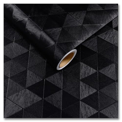 CRE8TIVE Black Peel and Stick Wallpaper Textured Modern Black Contact Paper for Cabinets Countertops Waterproof Triangle Diamond Geometric Removable Wallpaper for Bedroom Bathroom Accent Walls 12"x80"
