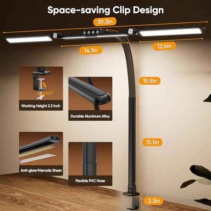 Large Desk Lamps for Home Office, 39.3" Architect Desk Lamp with Clamp, 24W Ultra Bright LED Desk Light Stepless Dimming Eye-Caring Office Desk Lamp for Study Work