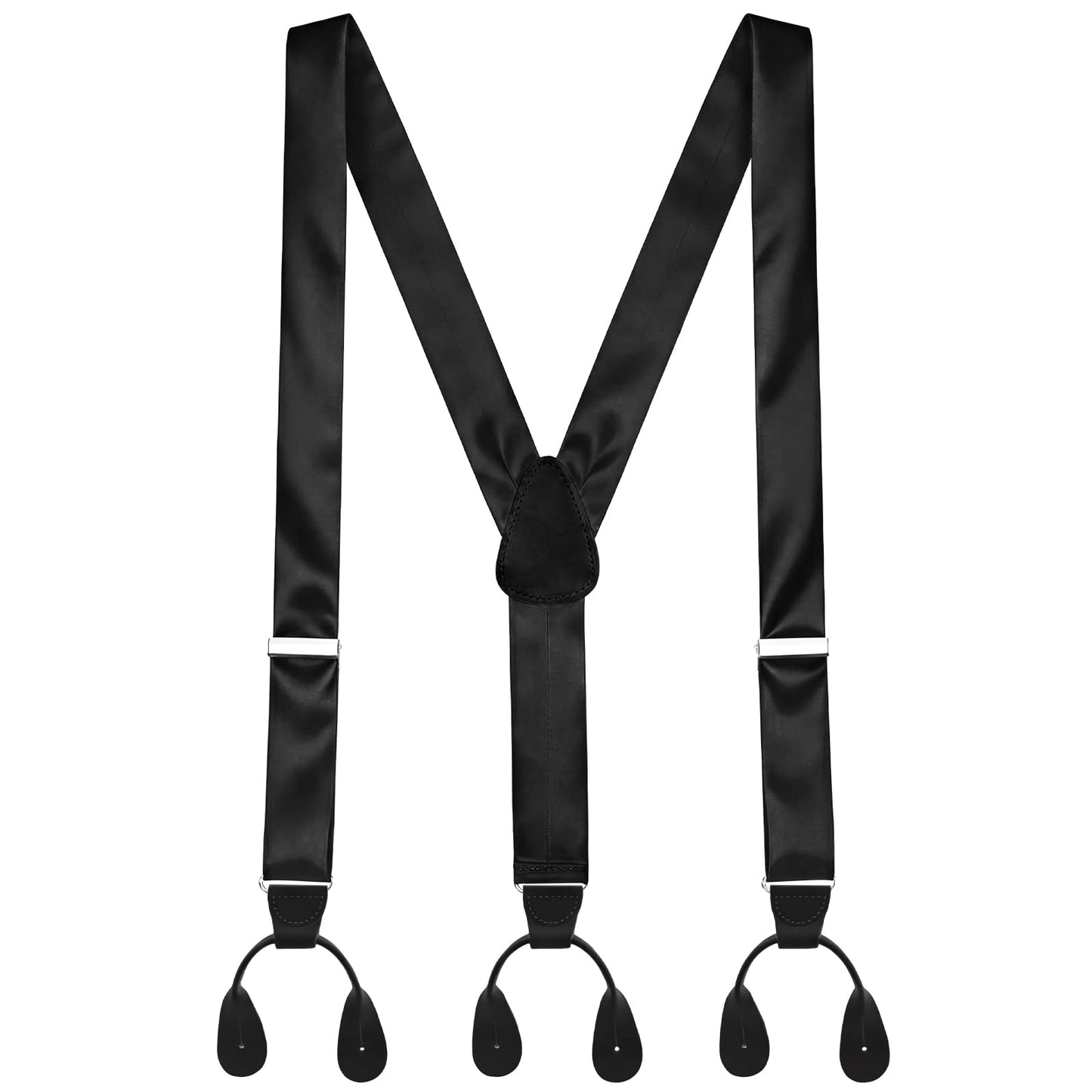 Yearntown Silk Suspenders for Men Black Tuxedo Formal Y Back Suspenders Men 54inch Formal Button End Braces for Tuxedo Pants(Trendy)