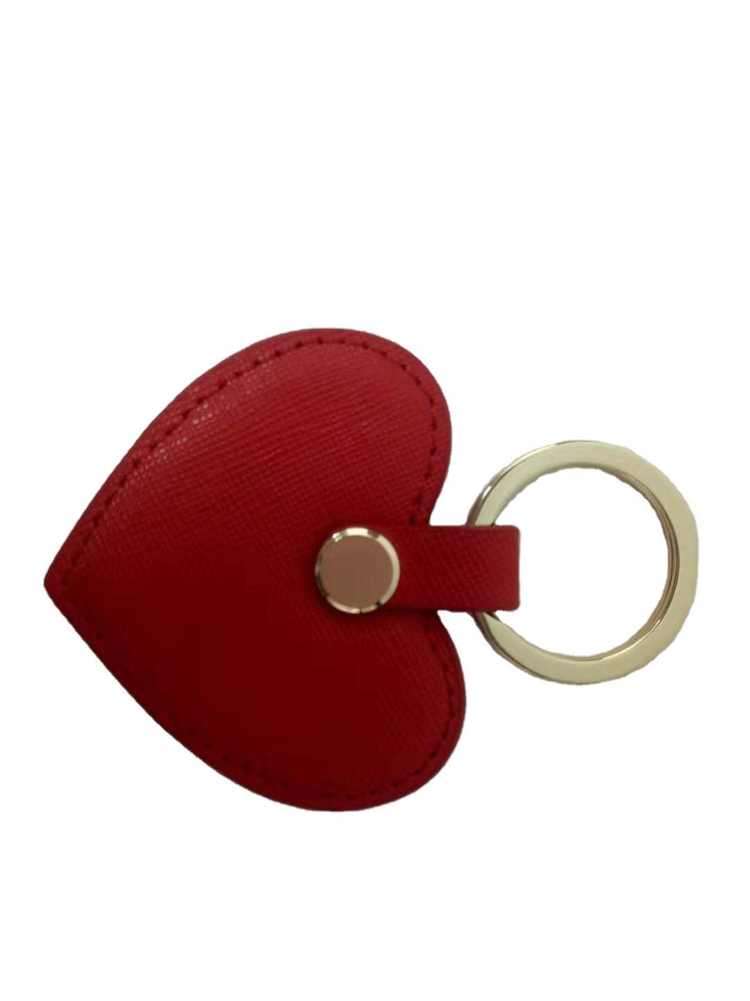 Dan Cute women Leather Keychain Heart Shape Leather Keychain Ring Car Key Holder (Red)