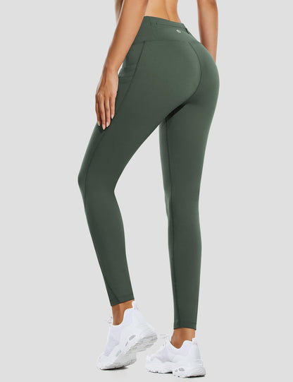 baleaf Thermal Leggings for Women Fleece Lined Waterproof Winter Hiking Pants Warm Tights Cold Weather Running Gear Army Green XL