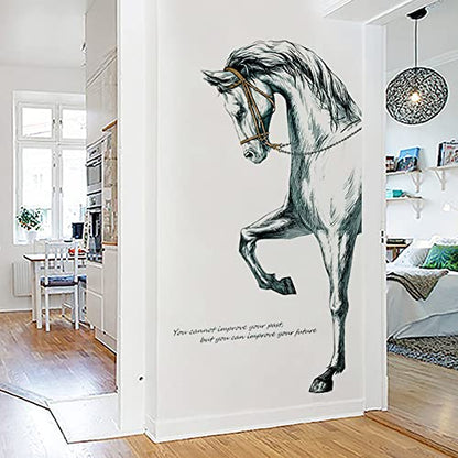 Vinyl Painted Horse Glacier Wall Decals Animals Pattern Peel and Stick Stickers Home Decor Living Room Bedroom Hall Door Staircase Decorations Removable Posters, Grey, 23.6''x35.4''