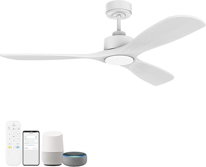 52” Wood Smart Ceiling Fans with Lights Remote,Quiet DC Motor,Outdoor Indoor Ceiling Fan,Voice Control via WIFI Alexa App,Dimmable,Modern White Lighting& Ceiling Fan for Bedroom Patio Porch