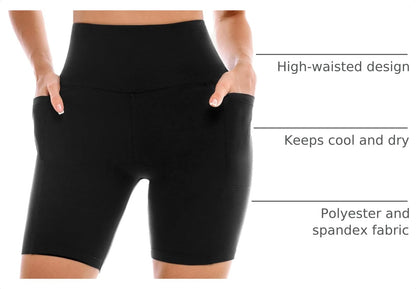 Leafigure 2 Pack Womens Biker Shorts with Pockets, High Waisted Tummy Control Yoga Shorts for Women Running Gym and Workout Black/Navy S-M