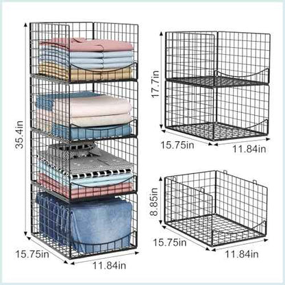 JKsmart 4-Tier Stackable Closet Organizers and Clothes Storage Shelves - Clothes Storage Bins for Jeans, Pants, and Sweaters - Wardrobe Cupboard Organizer for Closet Organization-Black