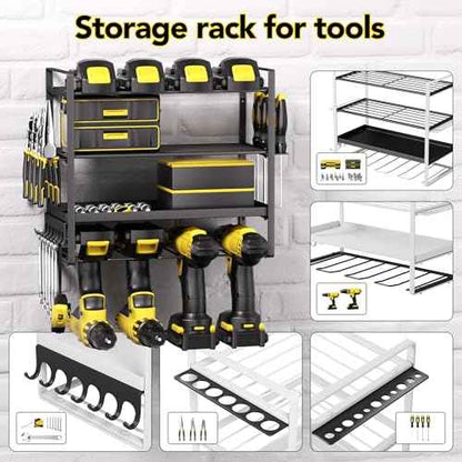 Power Tool Organizer, Metal 4 Layer Heavy Duty Drill Holder, 4Tier Wall Mount Garage Tool Organizers and Storage with Screwdriver/Pliers/Hook Holder,Red Utility Racks gifts for men