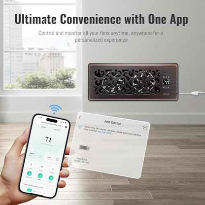Register Booster Fan for 4" x 12" Register Holes, Quiet Vent Fan Booster with Intelligent Thermostat, Improves Heating Cooling, App Control, 10-Speeds, Charleston Smart Register Vent, ORB