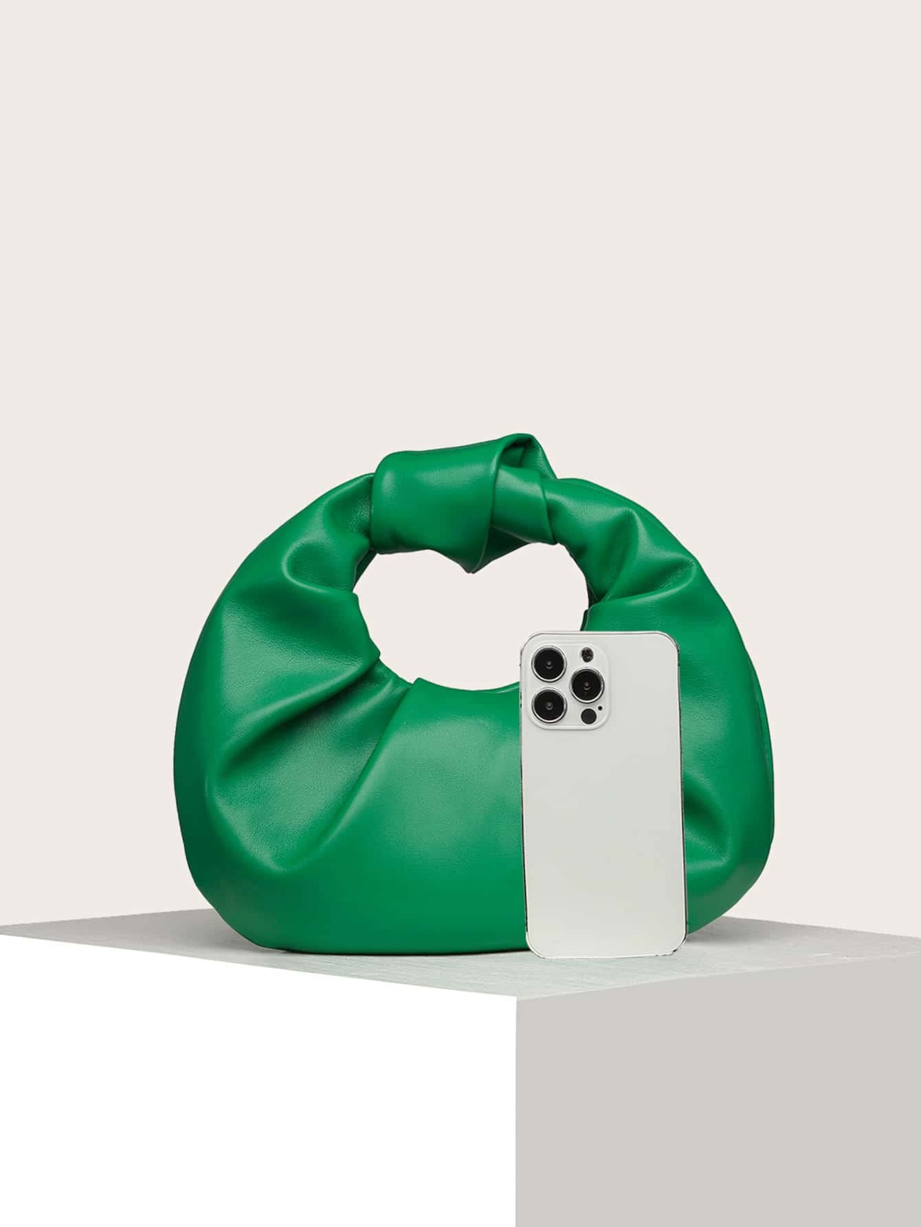 Verdusa Women's Ruched Evening Bag PU Leather Clutch Purse Trendy Small Hobo Handbag Wedding Guest Bags Green One Size