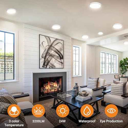 3 Pack Flush Mount Ceiling Light Fixtures - 3000K-4000K-6500K & 100W Equivalent Flat led Lights for Room Ceiling,12 Inch Ultra Thin Round White Ceiling Lights for Living Room,Bedroom,Kitchen,Bathroom