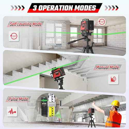 Laser Level with Tripod, 4x360¡Æ Green Line Laser Tool with Self-Leveling & Manuel Models, Remote/Touch Control, Rechargeable Battery for Picture Hanging, Tile, Home Renovation (Bag Included)