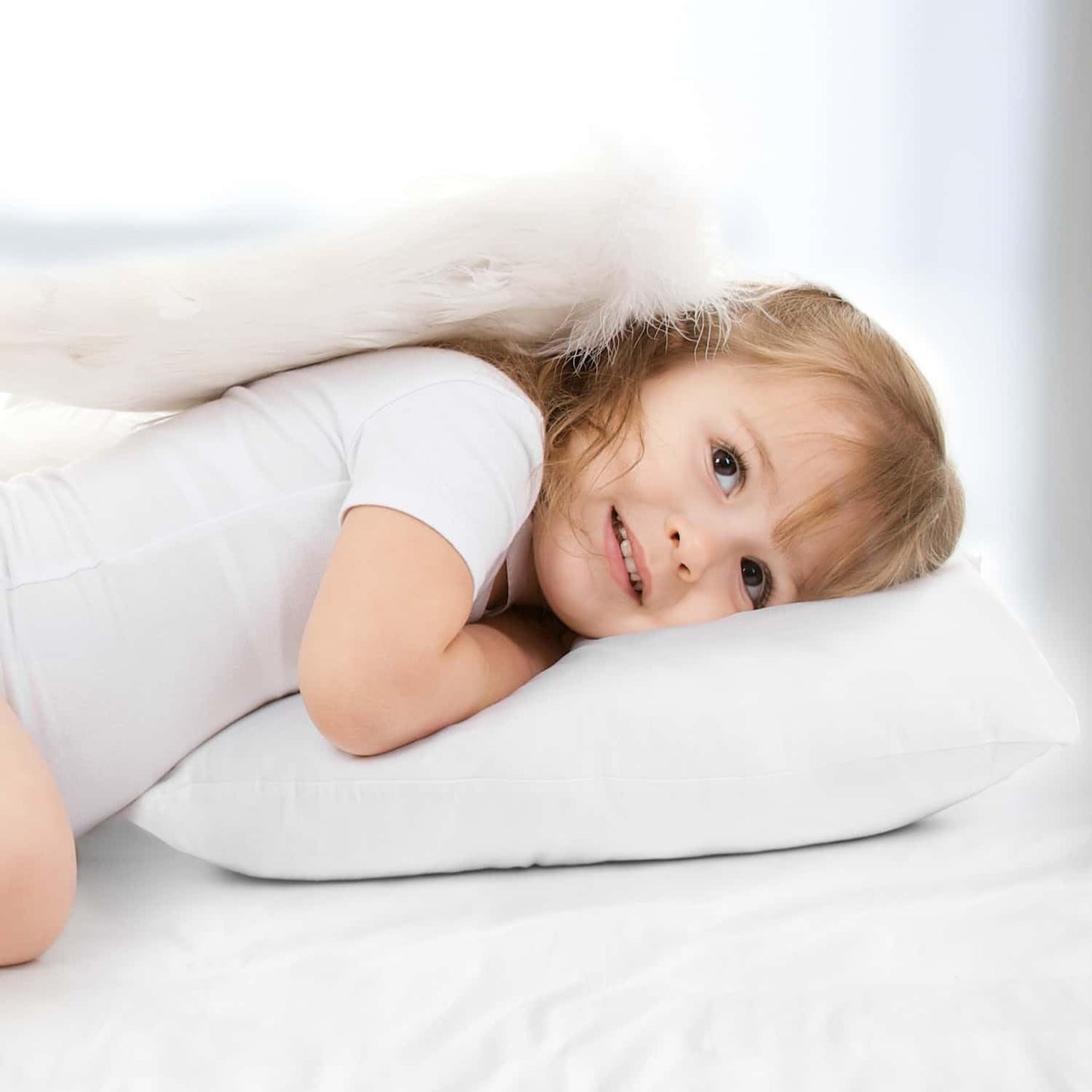 Nestl 2 Pack Toddler Pillow for Sleeping 13 x 18, Small Kids Pillow for Travel, Car, School, Nap, & Toddler Bed, Machine Washable Soft Cotton Child 2 Year Old and Up - White