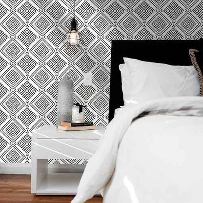 Black and White Peel and Stick Wallpaper Boho Geometric Contact Paper for Cabinets Modern Self Adhesive Removable Wallpaper Kitchen Bathroom Waterproof Black White Contact Paper 78.7inL 17.3inW
