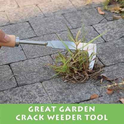 Crack Weeder, 12" Stainless Steel Crevice Weeding Tool with Wood Handle, L-Shaped Side-Walk Weed Puller Spatula, for Garden Lawn Yard Patio Terrace Paving Moss, Small Gardening Tool