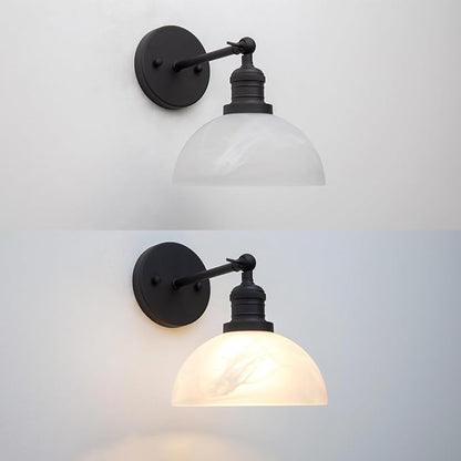 1-Light Vintage Wall Sconce Light with Milk White Glass Shade, Rustic Indoor Wall Mounted Lamp for Bedroom Vanity Bathroom Living Room Over Kitchen Sink
