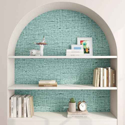 FunStick Light Teal Green Grasscloth Peel and Stick Wallpaper Textured Removable Renter Friendly Wall Paper for Bedroom Bathroom Walls Blue Aqua Green Kitchen Cabinet Contact Paper Waterproof 16"x80"