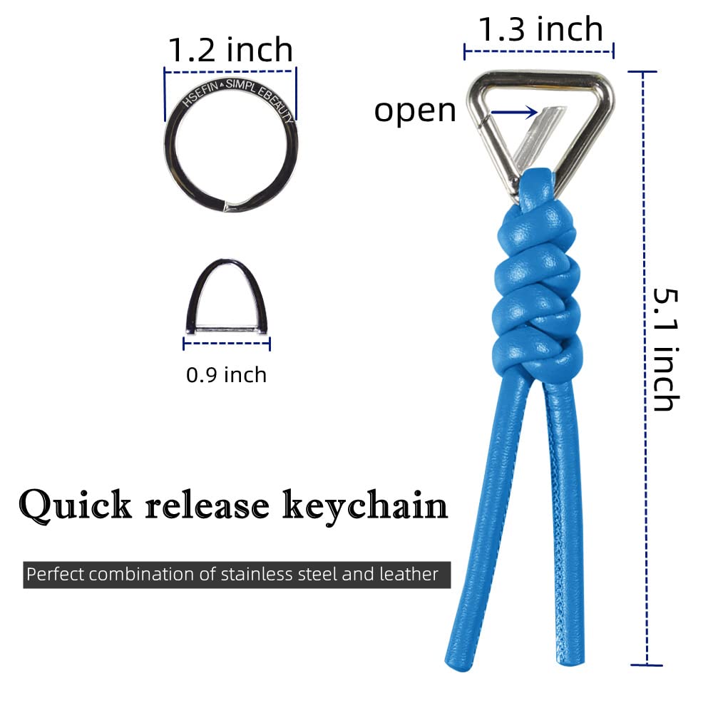 HSEFIN Leather Key Chain Car Universal Unisex Key Chain with Removable Triangle Open Key Ring (blue)