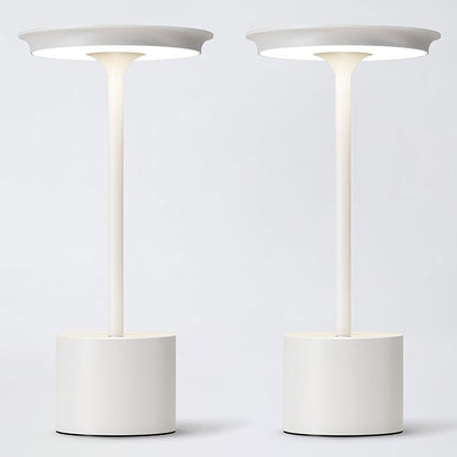 2Pack Cordless Table Lamp, Portable Rechargeable 6000mAh Outdoor Table Lamp, 3 Color Stepless Dimming Battery Powered Lamp, LED Table Light for Dinner/Bedroom/Restaurant/Outdoor (White)