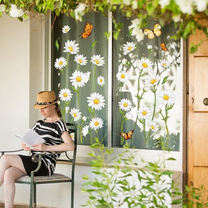 Spring Daisy Flower Wall Decal Spring White Daisy Flower Butterfly Wall Stickers Peel and Stick Room Mural Decals for Summer Party Home Nursery Bedroom Living Room Classroom Decor