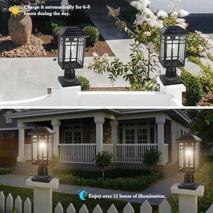 Solar Post Lights, Outdoor Post Lights Solar Powered, Waterproof Anti-Rust Black Post Lights with Seeded Glass, LED Solar Powered Lamp for Front Door, Porch, Garage, and Patio £¨Bulb Included£©SR018-P