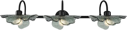 Black Bathroom Vanity Light mid Century Wall Sconce 3-Light Bathroom Wall Light Wall lamp with Dark Green Glass Shade Mirror Black Vanity Light Over Mirror for Bedroom Hallway Living Room