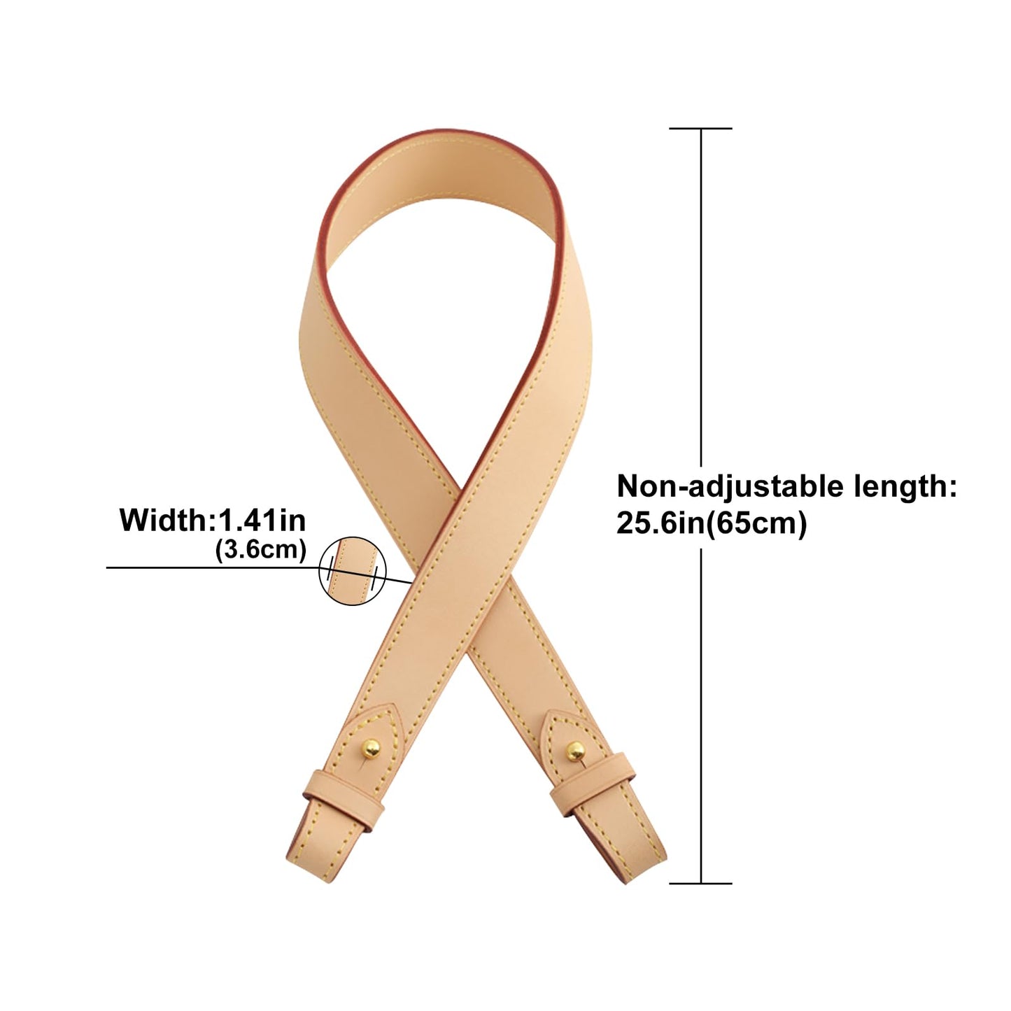 KIYOMIL Genuine Vachetta Leather Shoulder Bag Strap Replacement for Graceful Handbag(APRICOT-Length:25.6in)