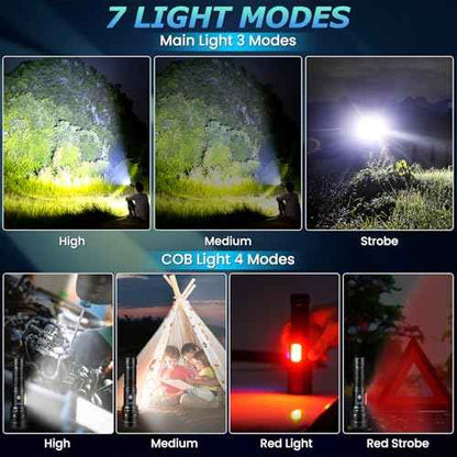 Rechargeable LED Flashlights High Lumen,99,000 Lumens Super Bright Flashlight,Powerful Flash Light 7 Modes with COB Work Light Waterproof for Home Outdoor Camping Hiking