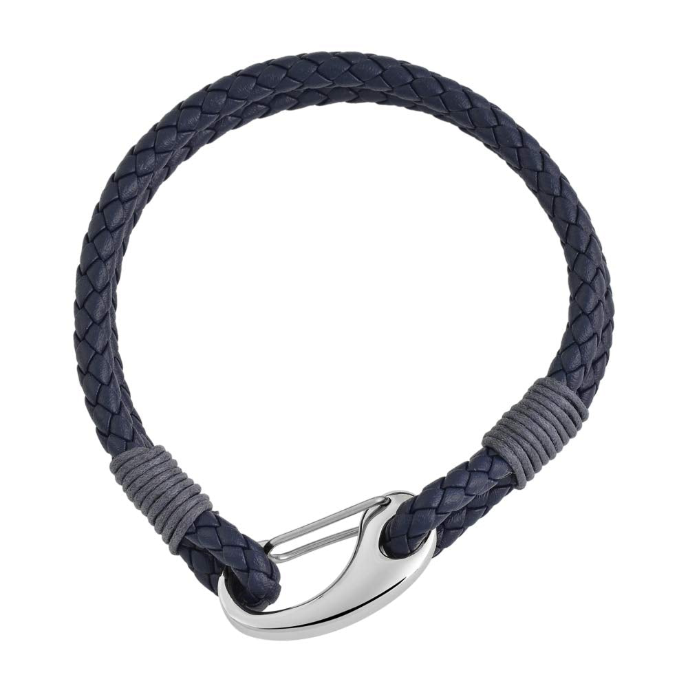 Edforce Braided Genuine Leather 2-Strand Cuff Bracelet with Stainless Steel Clasp (Prussian Blue)