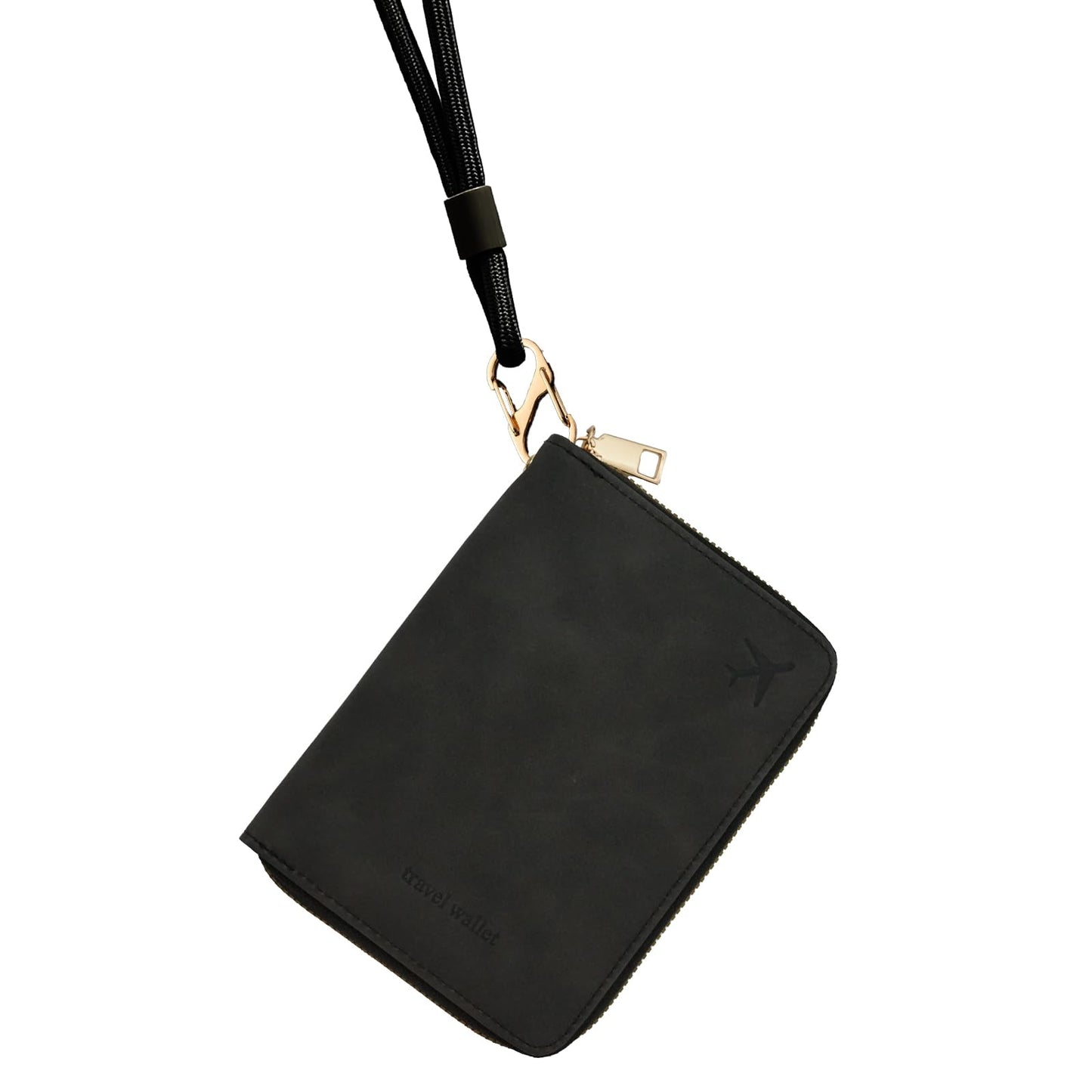 RFID Passport Holder for Travel, Passport Cover Wallet with Detachable Neck Strap & Wrist Lanyard, Passport Case for Women Men (Black)