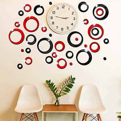 Outus 72 Piece Acrylic Circle Mirror Removable Round Dots Mirror Wall Decals Murals for Home Living Room Bedroom Decor (Red, Black)