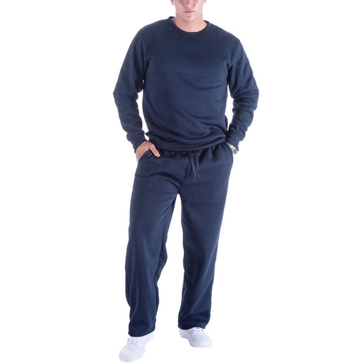 Facitisu Mens Sweatpants Fleece Athletic Open Bottom Workout Pants with Pocket Baggy Drawstring Sweats Pants Gym Joggers Navy X-Large