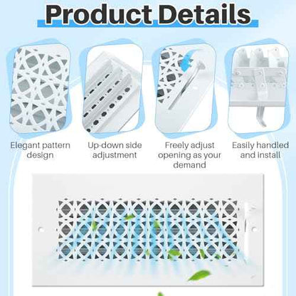 6 Pcs Metal 10 x 4 Inch (Interior Size) White Vent Cover Ceiling Register Decorative 3 Way Air Sidewall Ceiling Wall Vent Covers, Duct Air Cover, Grille Register for Home, Office
