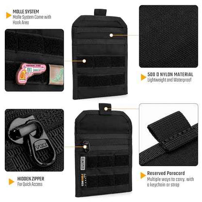 TACTICAL GEEK EXT3 EDC Pouch, Lightweight Organizer Pocket, Portable Nylon Bag with Independent Pocket for Multi-Purpose Daily Utility Tool & Small Gear Storage Carry - Black
