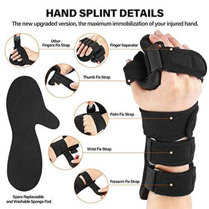 Stroke Resting Hand Splint Right&Left Resting Hand Splint with Finger Separator Functional Night Immobilizer Wrist Finger Brace for Carpel Tunnel Pain,Sprain Fracture,Tendonitis (Left,Black)