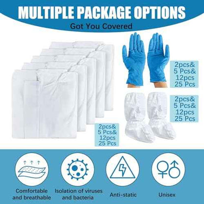 TrelaCo 12 Sets Hazmat Suit Disposable Protective Coveralls Full Body Paint Suit with Hood Shoe Cover and Glove Breathable Coverall (XXL,White)
