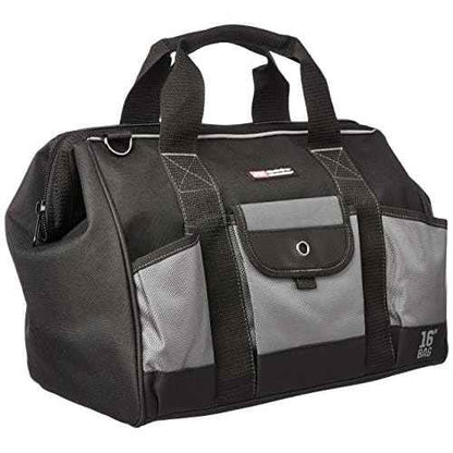 McGuire-Nicholas 16" Builder's Tool Bag With Interior Pocket Storage | Small Tools Jobsite Organization, Black/Gray