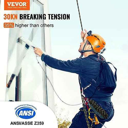 VEVOR Vertical Lifeline Assembly, 0.55'' x 25' Fall Protection Rope with 30 KN Breaking Tension, Polyester Roofing Rope with Steel Snap Hooks, Rope Grab, and Shock Absorber, ANSI Compliant