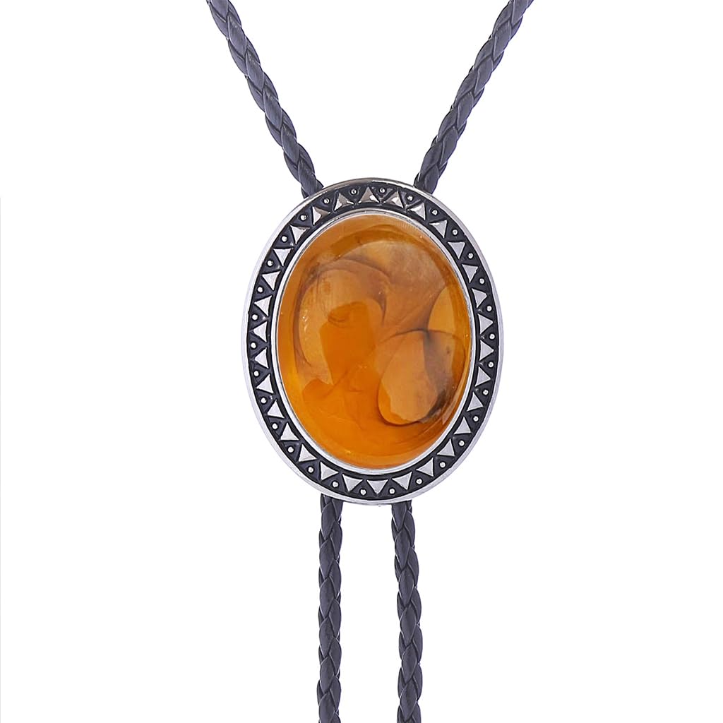 joymiao Vintage Bolo Tie for Men Western Cowboy Wedding Necklace Natural Stone Native American Bolo Tie Leather Necktie Costume Accessorie