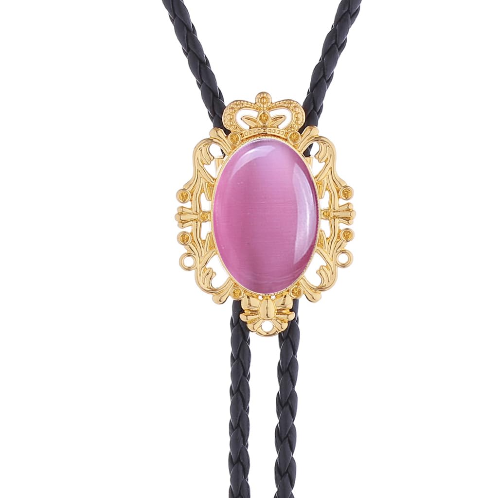 GelConnie Pink Bolo Tie - Western Cowboy Bolo Tie with Leather Cord & Turquoise Stone for Men & Women