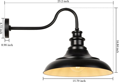 Exterior Farmhouse Gooseneck Barn Light, 16 Inch Vintage Outside Garage Light Fixtures, 3PCS Anti-Rust Waterproof Outdoor Light for Patio Frontdoor Entryway Doorway, Matte Black