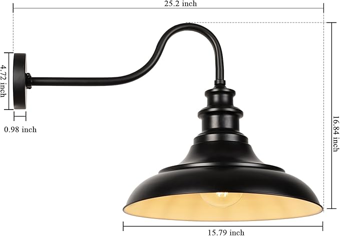 Exterior Farmhouse Gooseneck Barn Light,3PCS Dusk to Dawn Outdoor Lighting, 16 Inch Vintage Outside Garage Lights Fixtures for Patio Frontdoor Entryway Doorway, Matte Black