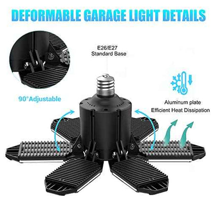 LED Garage Light Bulbs, 100W 6000K Garage Lights Ceiling Led with 6 Adjustable Panels, E26/E27 Screw in Shop Light for Attic Workshop Basement Barn - 4 Pack