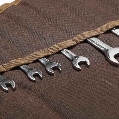 Tool Roll, Wrench Organizer Roll Up Tool Pouch with 24 Pockets | Durable Waxed Canvas 16 OZ Portable Tool Storage Carrier Bag(33.5 X 13.5 IN | Brown)