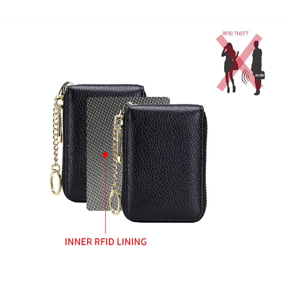 BAKUN RFID Blocking Leather Slim Zipper Business/Credit Card Wallet Case Holder with Clear Photo Slot, Security Travel Wallet (Navy)