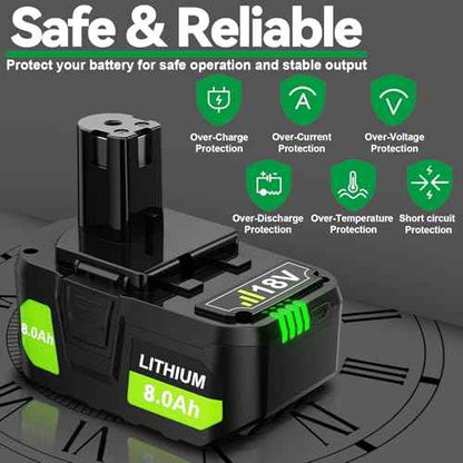 Upgraded 8.0Ah Replacement for Ryobi 18V Battery Compatible with Ryobi ONE+ 18V Battery PBP005 P102 P103 P104 P105 P107 P108 P109 P122 Cordless Power Tools with LED Indicator, 2 Pack