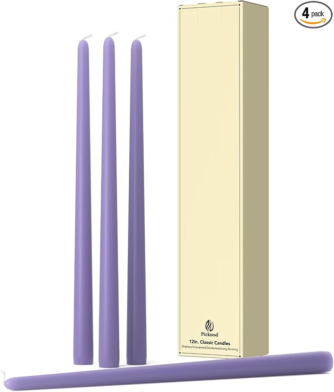 12-Inch Tall Dripless Taper Candles Set of 4 - Lavender Purple Tapered Candles, Perfect for Wedding,Christmas - Smokeless, Unscented, Long Burning - Hand Poured, Colored Tall Candlesticks