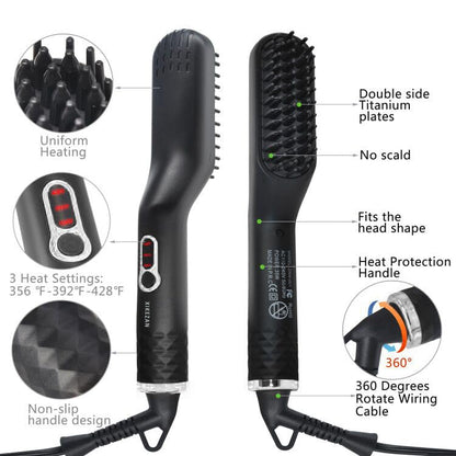 Beard Straightener w/Beard Oil & Balm & Guide E-Book,Upgraded 3 in 1 Hair Straightener Brush Beard Straightening Comb,Unique Stocking Stuffers Gifts for Men Him Dad Husband Birthday Christmas Gifts